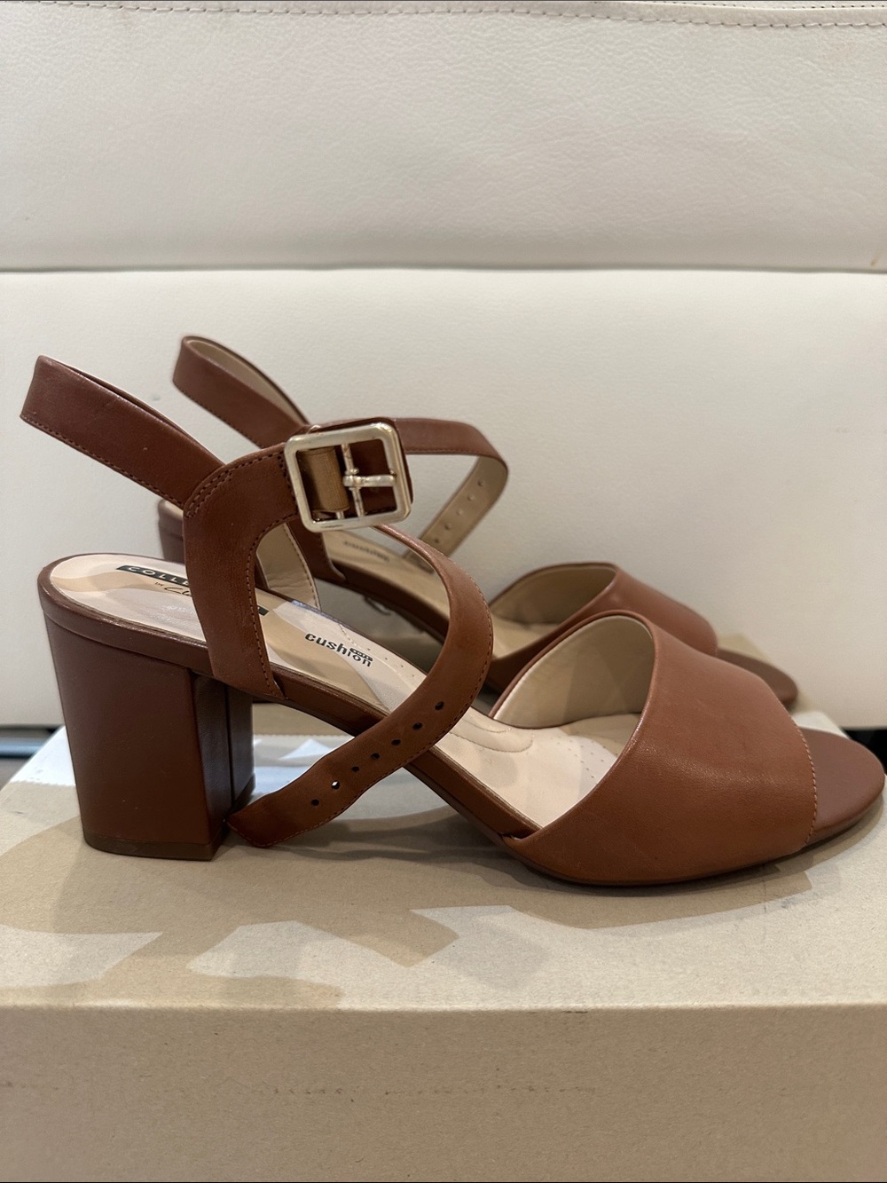 Clarks Brown Block Heel Slingback Sandals